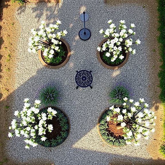 dwarf trees arranged strategically
