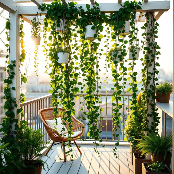 hanging curtained plant display