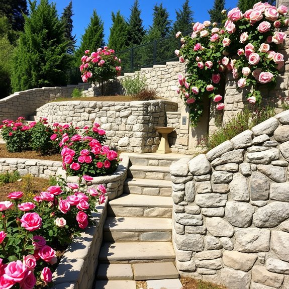 sloped terraces of roses