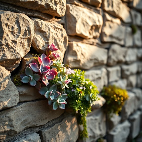 stone walls with gardens