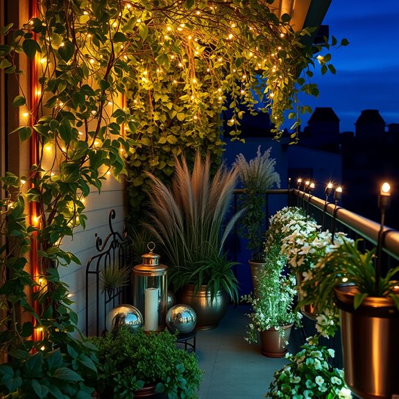 twinkling lights in garden