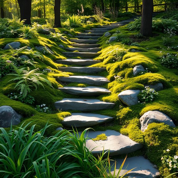 woodland steps with ground cover