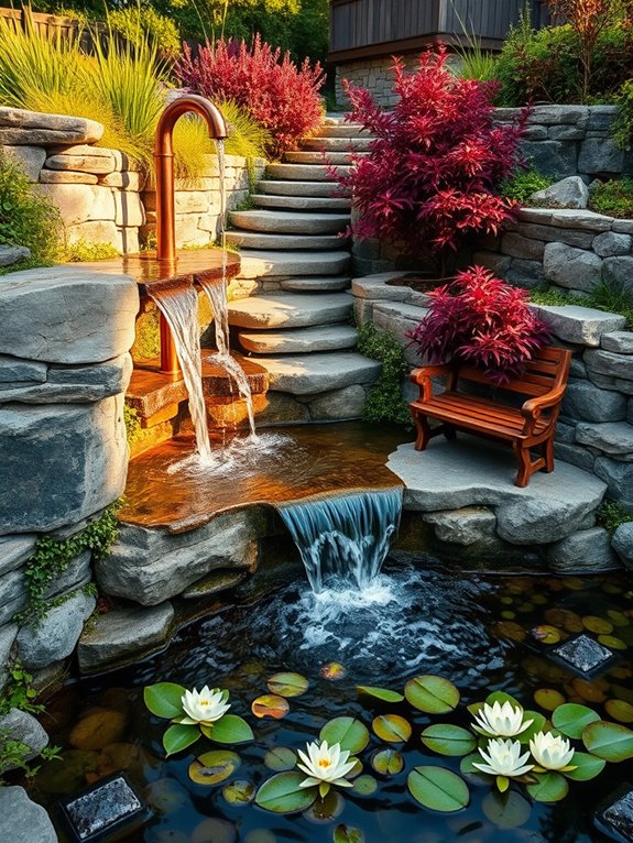 cascading hillside water features