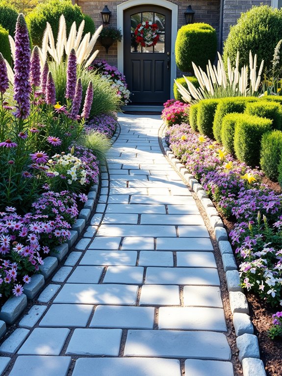 colorful perennial flower pathway