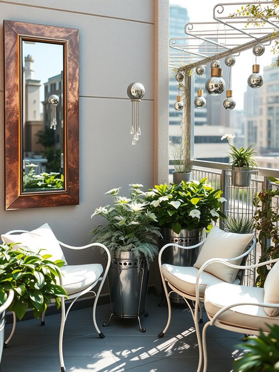 illuminated balcony with reflections