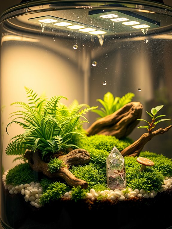 illuminated miniature plant ecosystem