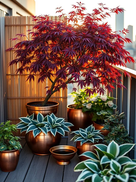 japanese maples and hostas