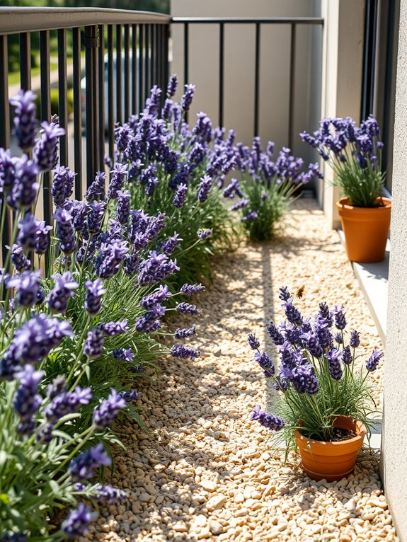 lavender bordered gravel pathway