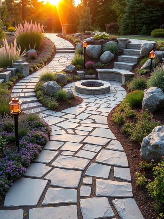 natural stone fire pit pathways