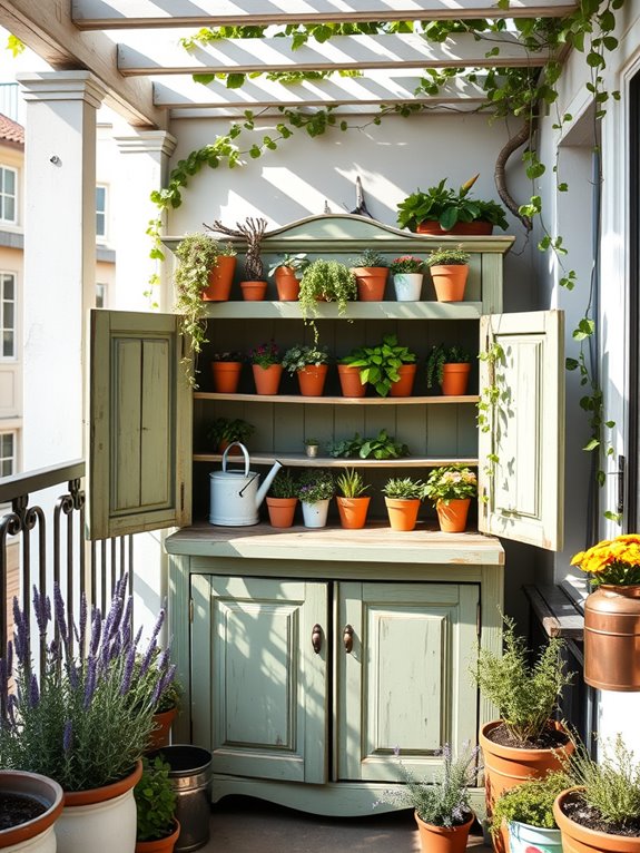 repurposed antique cabinet storage