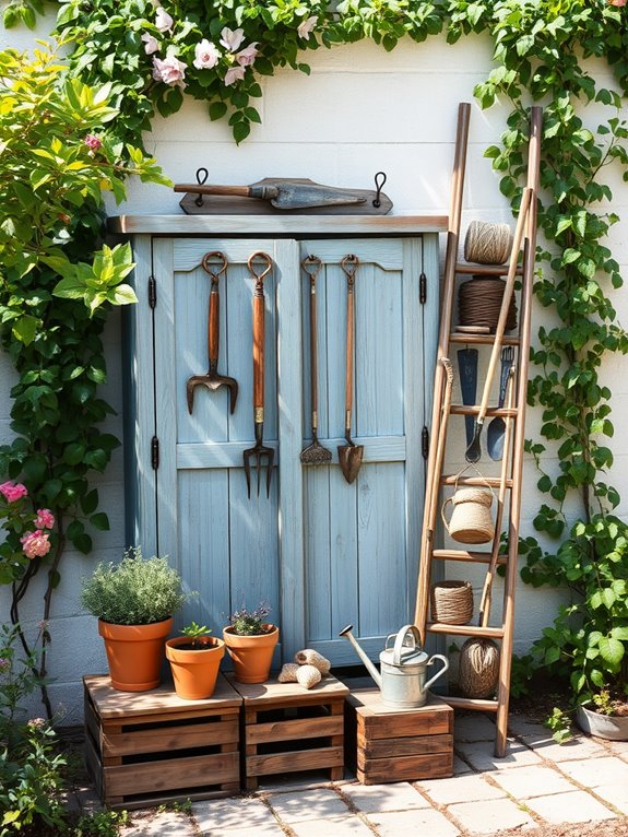 rustic garden tool storage