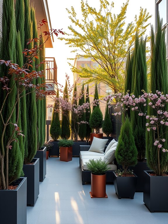 secluded ornamental tree screening