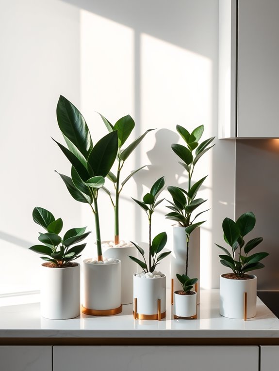 stylish kitchen counter greenery