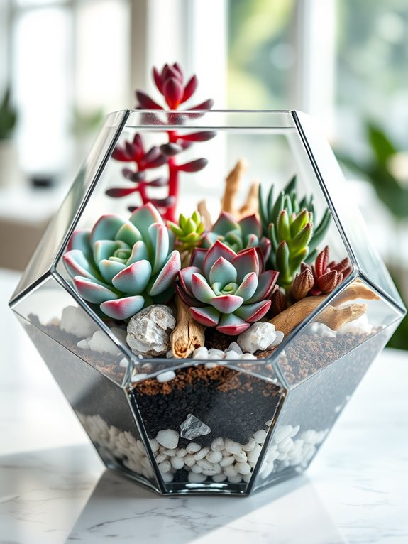 succulents in glass terrarium