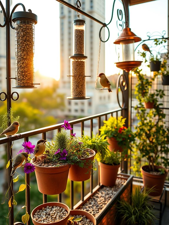 vibrant bird feeding stations